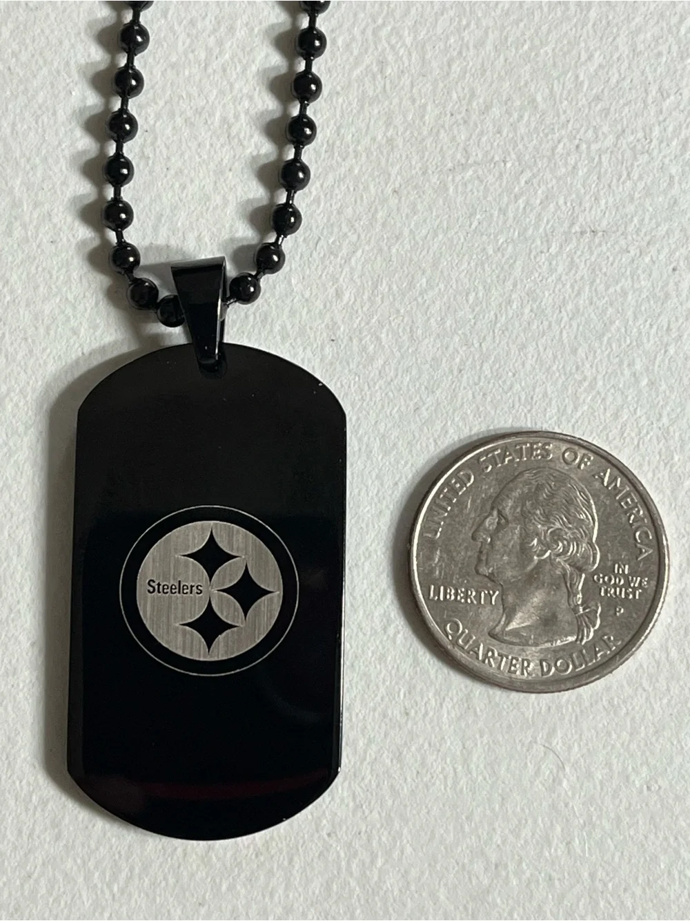 24”, Stainless Steel Black Sports Logo Dog Tag & Shield Necklace Set